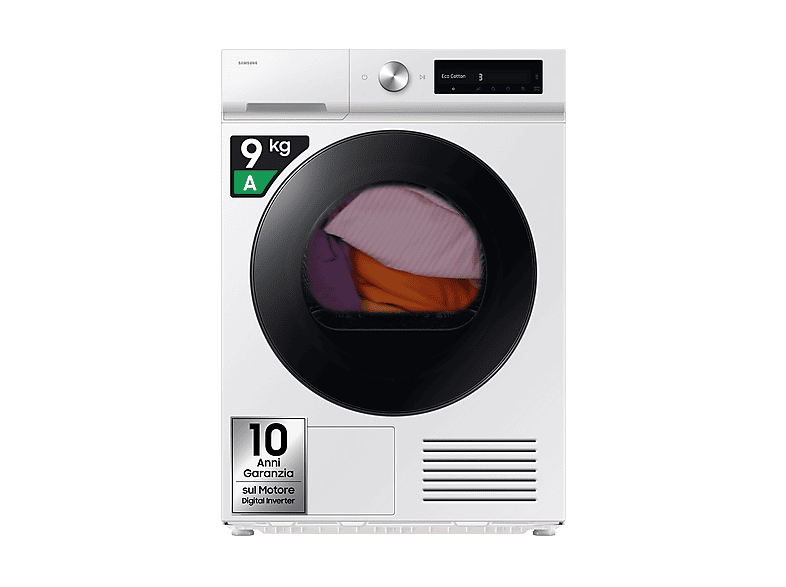 ASCIUGATRICE SAMSUNG DV90DB7845GWU3 A pompa di calore, 9 kg, profondità 60 cm, 64 dB(A), Bianco, Classe