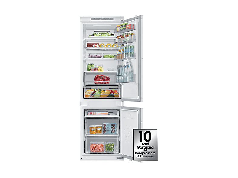FRIGORIFERO DA INCASSO SAMSUNG BRB70F26CES0EF, Capacità netta totale 267 l, Rumorosità: 35 dB(A), LAN wireless, 4 ripiani, Dimensioni: L 54 cm A 177,5 P 55 cm, Bianco, Classe E