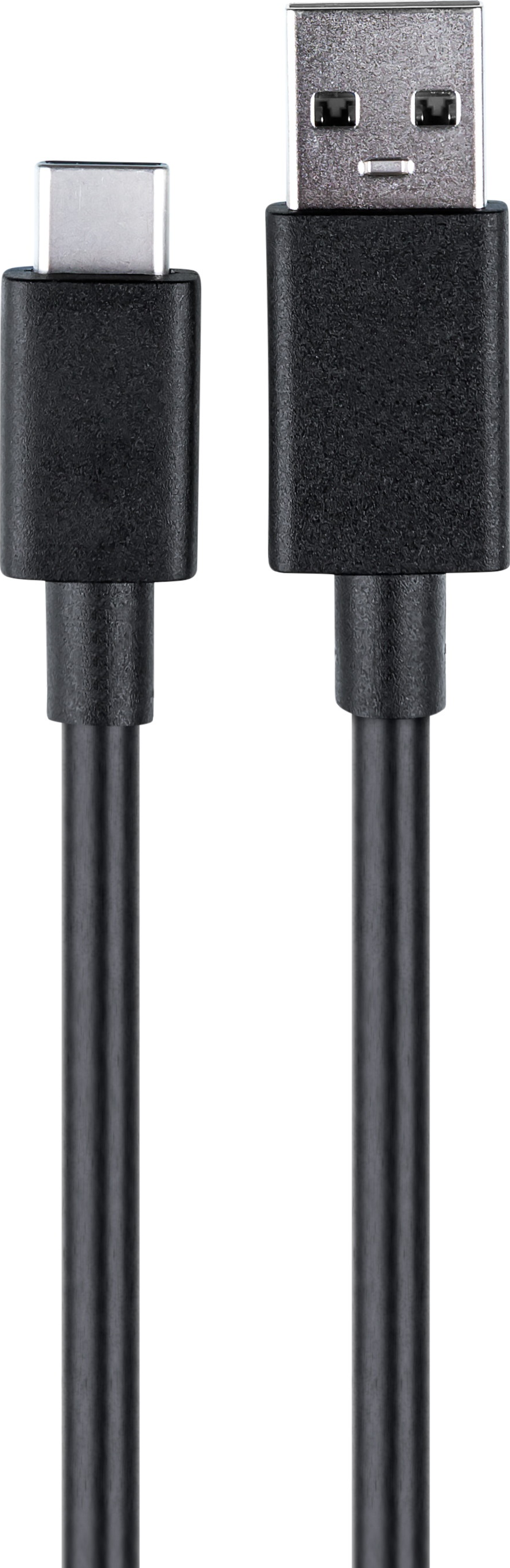 Ein schwarzes USB-C- und ein USB-A-Kabel nebeneinander auf weißem Grund.