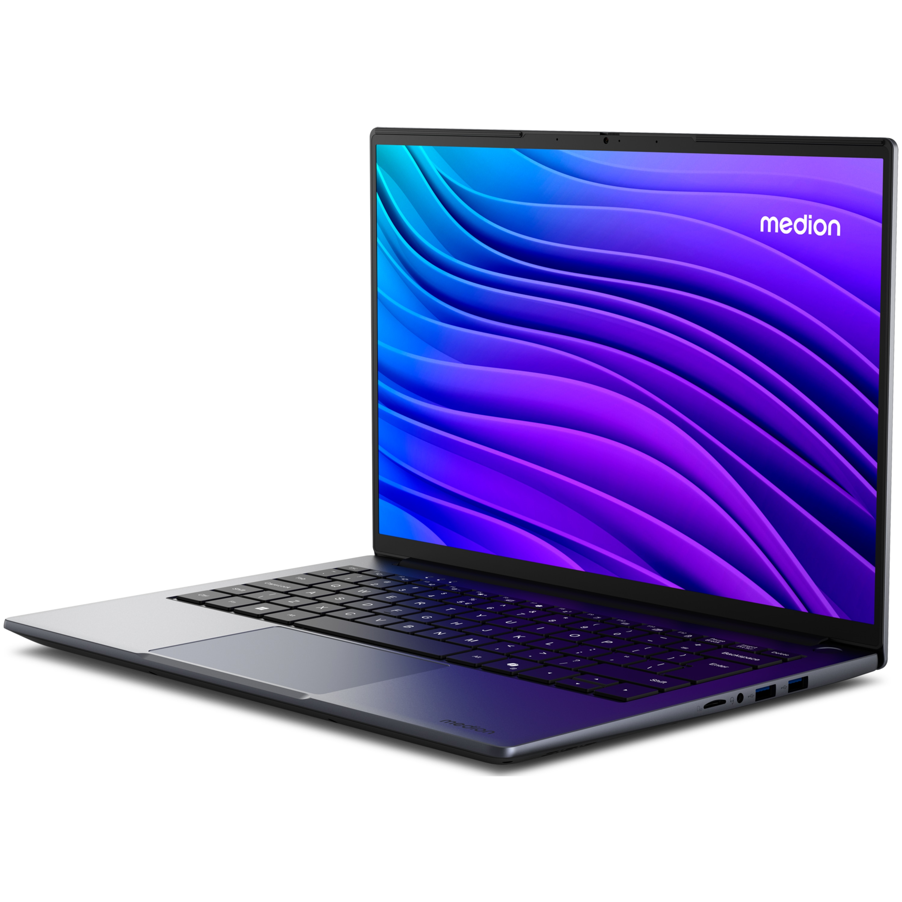 Ein offener Laptop mit einem farbenfrohen Hintergrund auf dem Bildschirm.