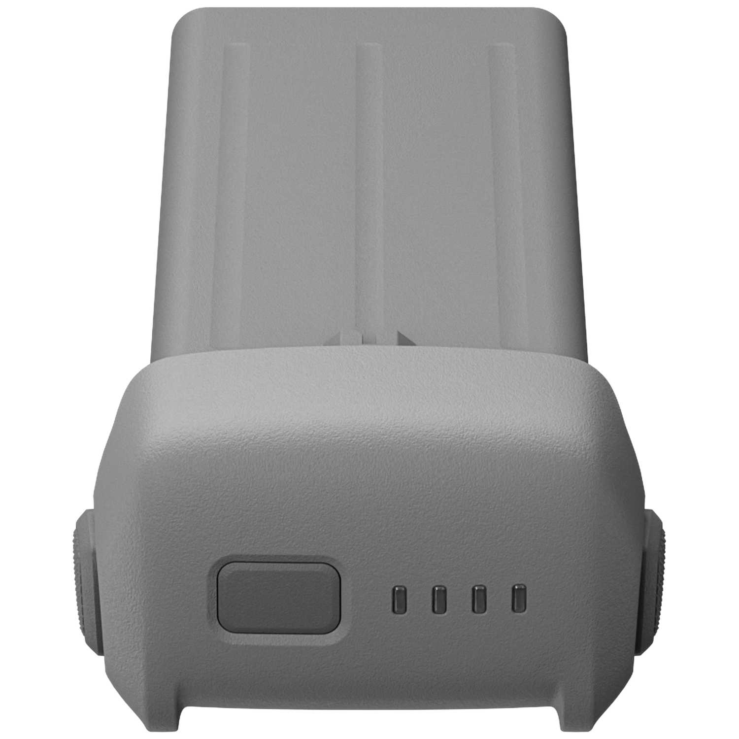 Grijze batterij met LED-indicatoren en een aan/uitknop.