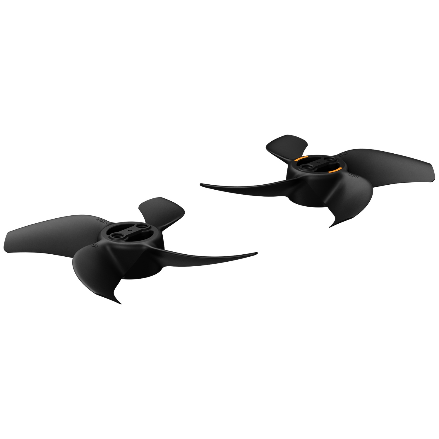 Two black three-bladed propellers on a white background.