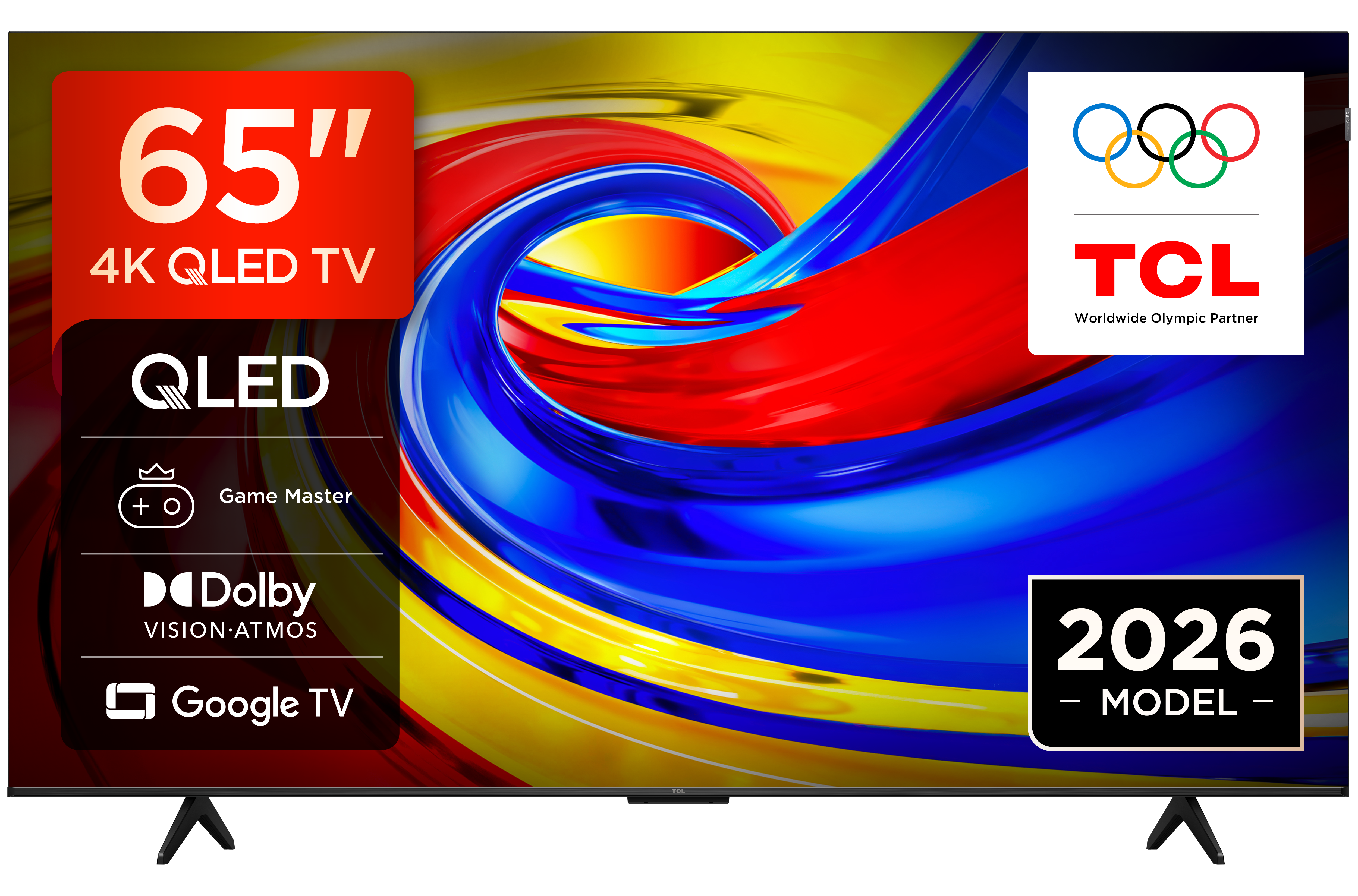 Telewizor QLED 4K 65" z Dolby Vision Atmos, Google TV i logo Partnera Olimpijskiego.