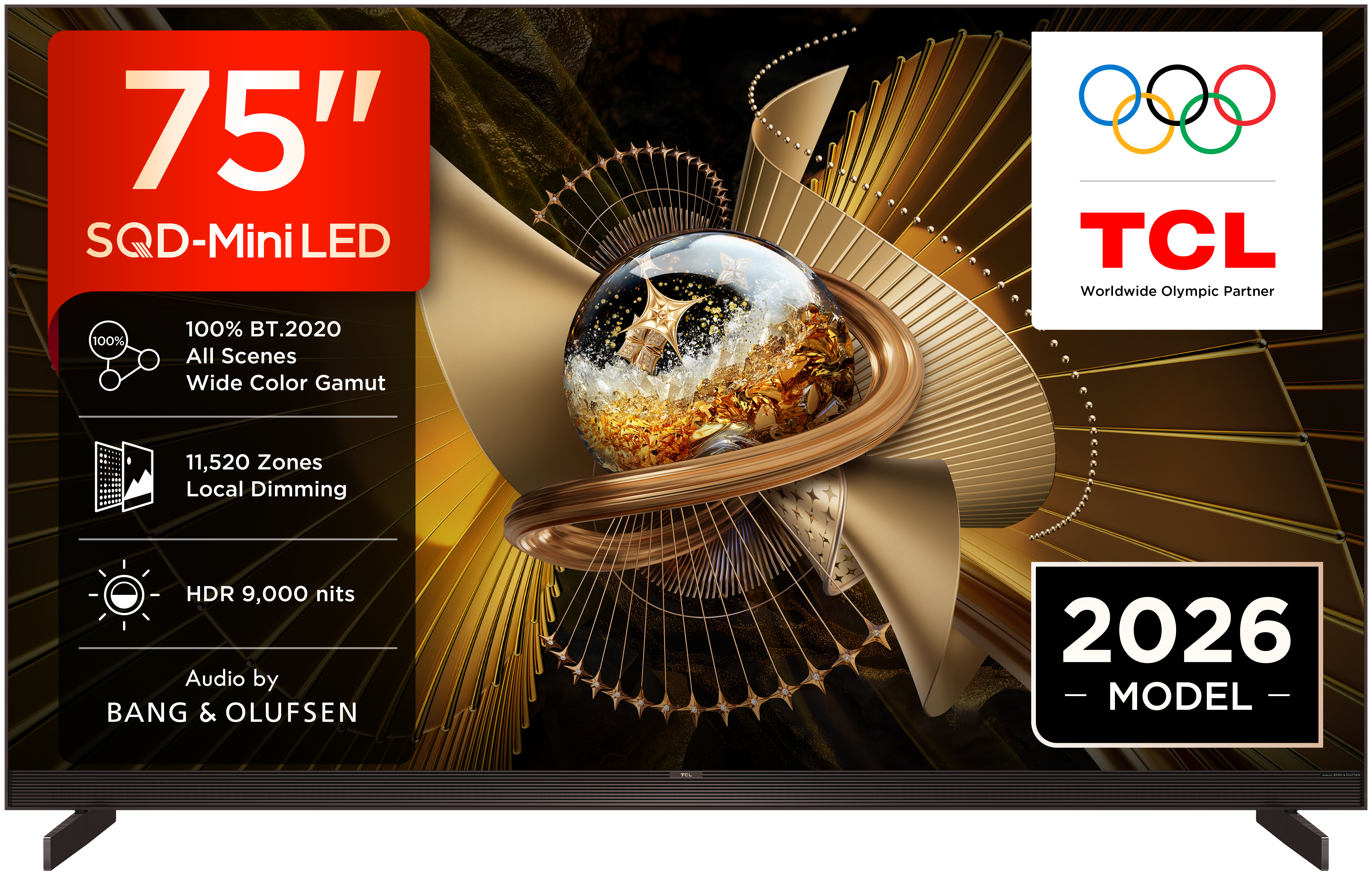 TCL 75" Mini-LED TV: 2026 Modell, HDR, Bang & Olufsen Audio, Olympics.