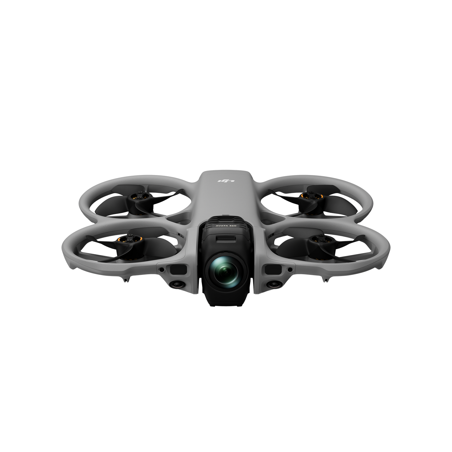 Un dron gris con cuatro rotores y una cámara al frente.