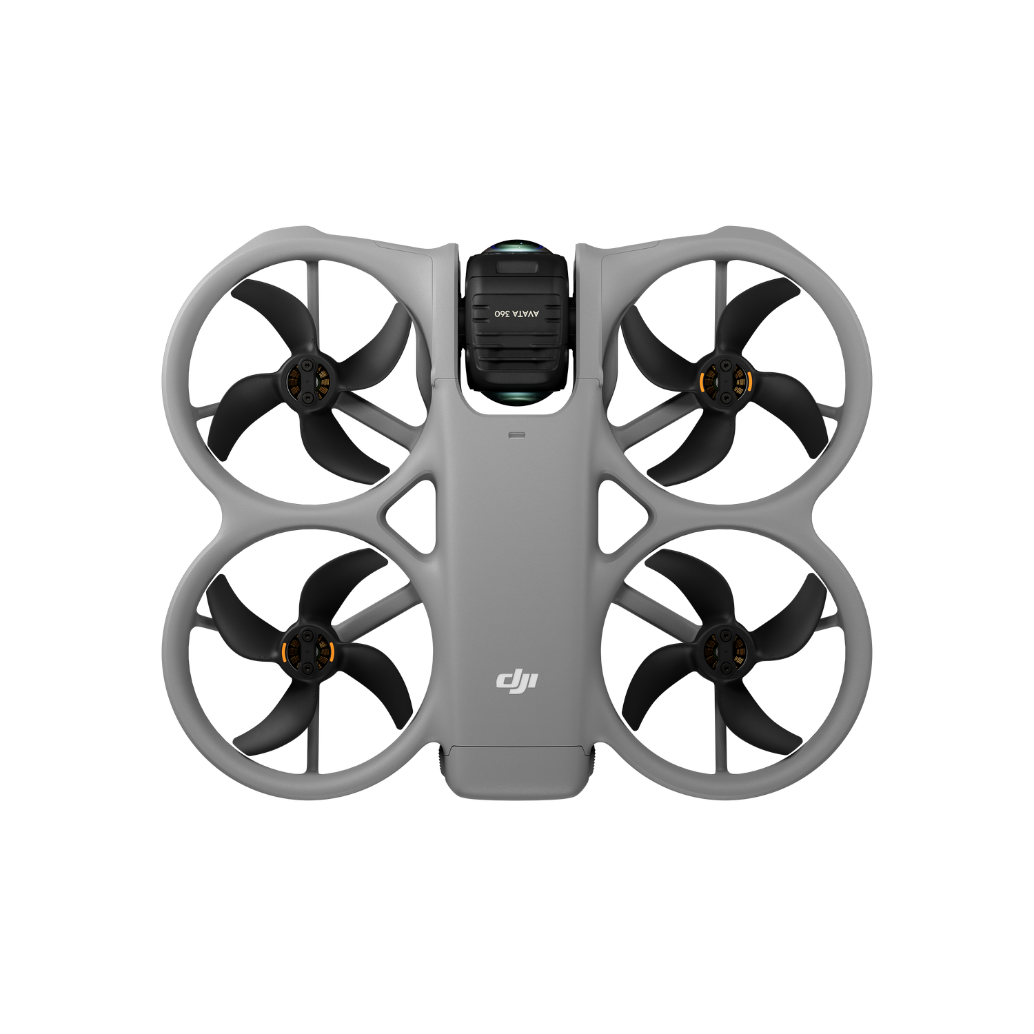 Cuerpo de dron DJI Avata 2 gris con cuatro hélices y cámara.