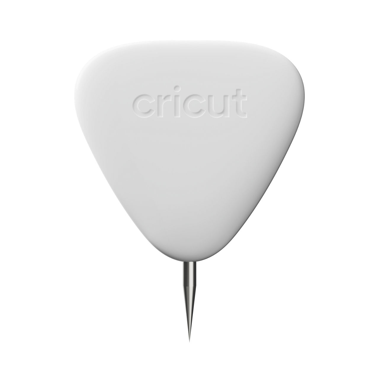 Un lápiz Cricut blanco con punta metálica afilada.