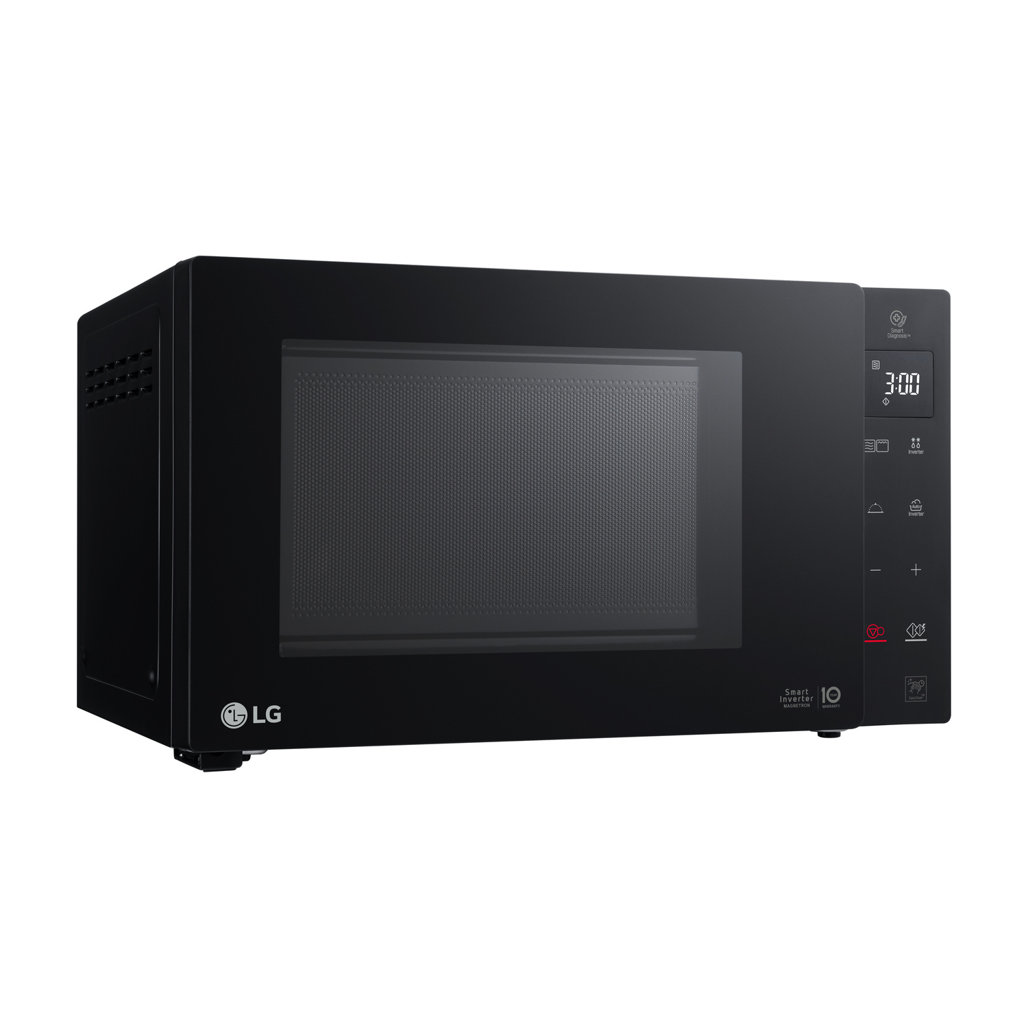 Forno a microonde LG nero con display digitale e pannello di controllo.