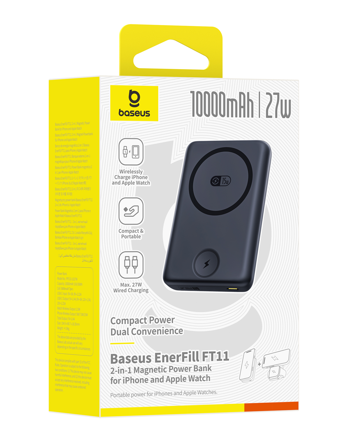 Baseus 10000mAh power bank magnética para iPhone/Apple Watch, 27W.