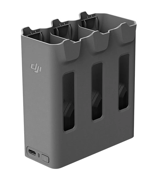 Szara ładowarka z trzema przegrodami i portem USB-C.