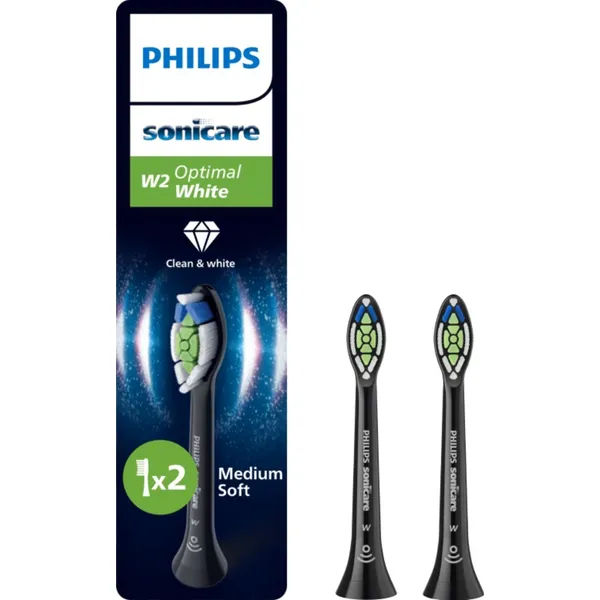 Końcówki Philips Sonicare W2 Optimal White, 2 szt., średnio miękkie.
