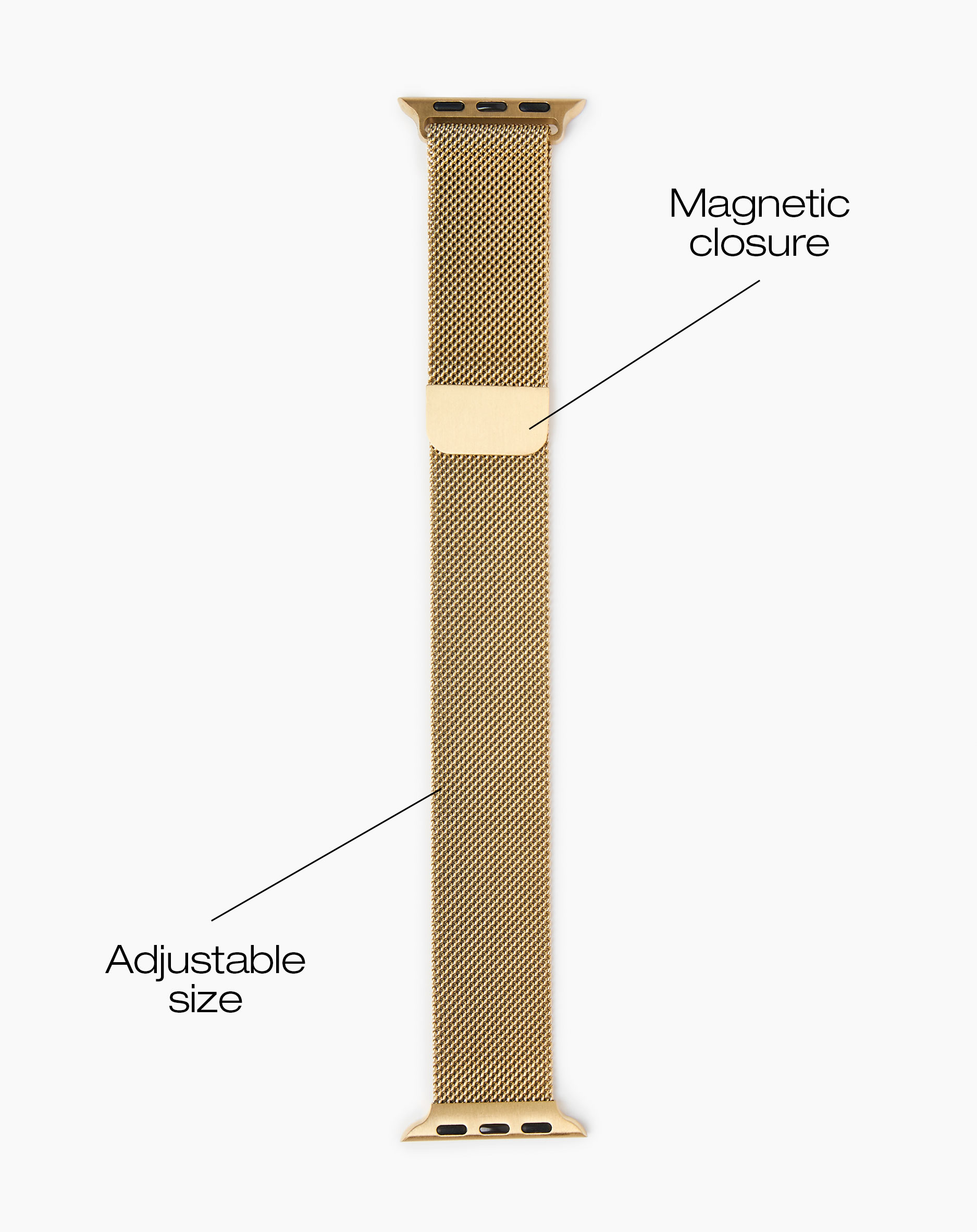 Goldenes Mesh-Armband mit Magnetschnalle für eine Apple Watch.