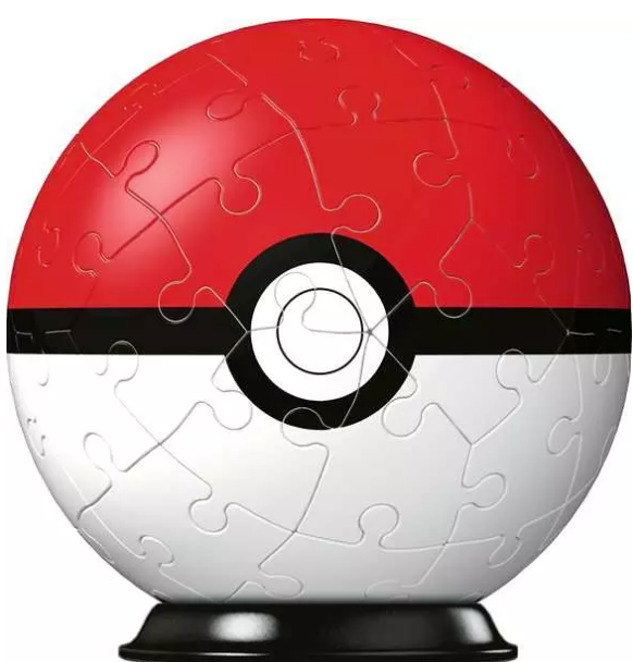 Eine Poké-Ball-3D-Puzzlekugel mit roter Oberseite und weißer Unterseite.