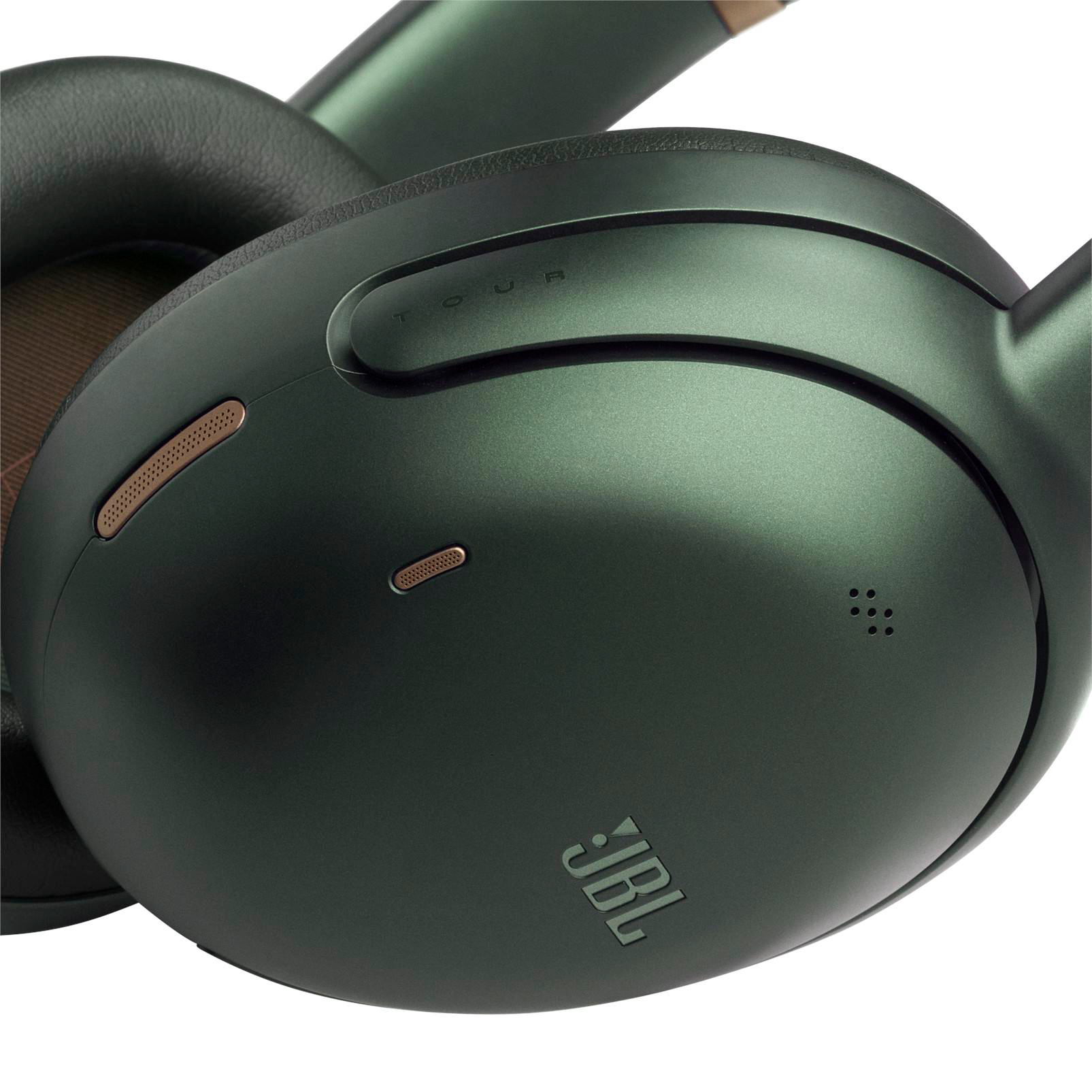 Dunkelgrüne Kopfhörer mit JBL-Logo und Belüftungsöffnungen.