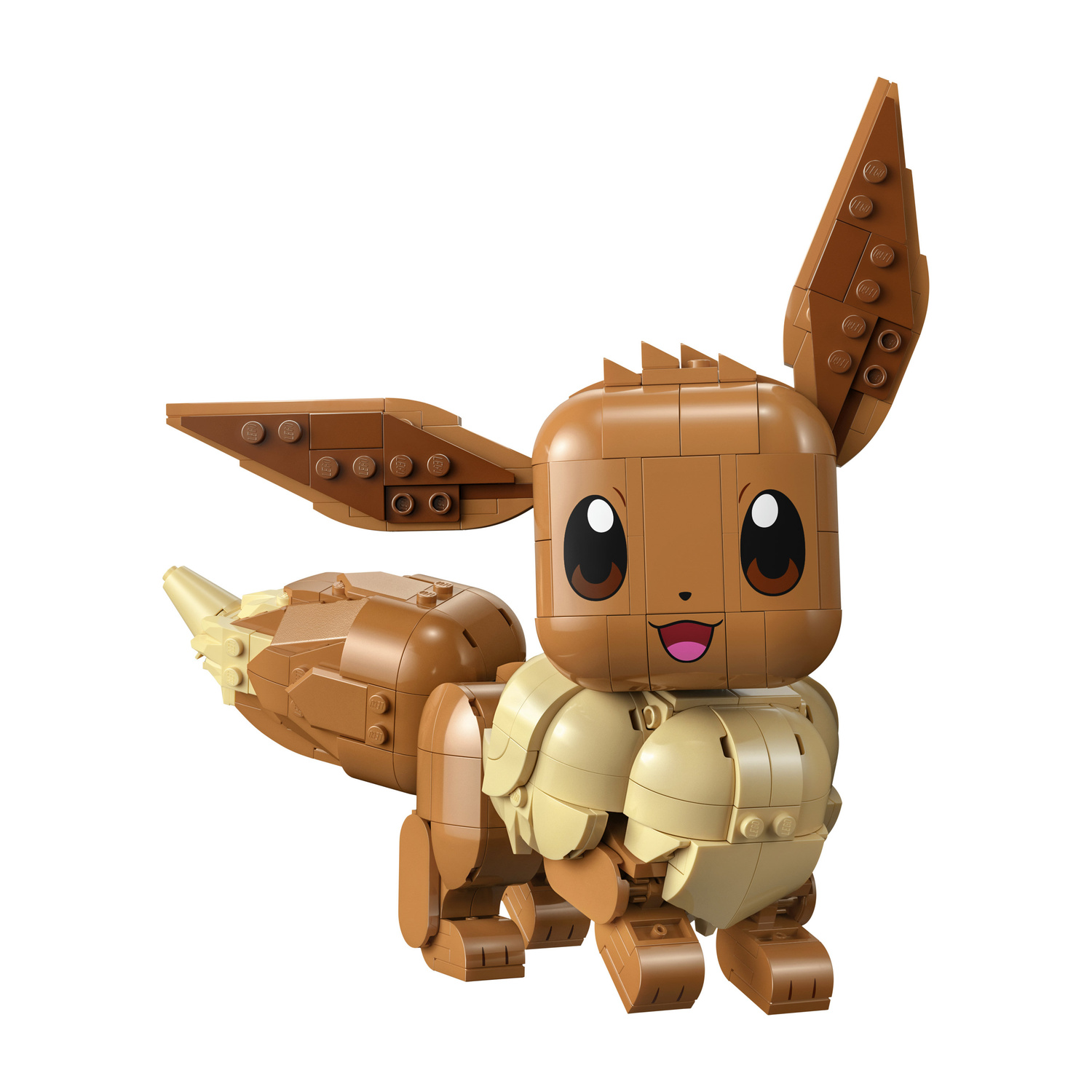 Un Eevee Lego marrone con grandi orecchie e coda folta.