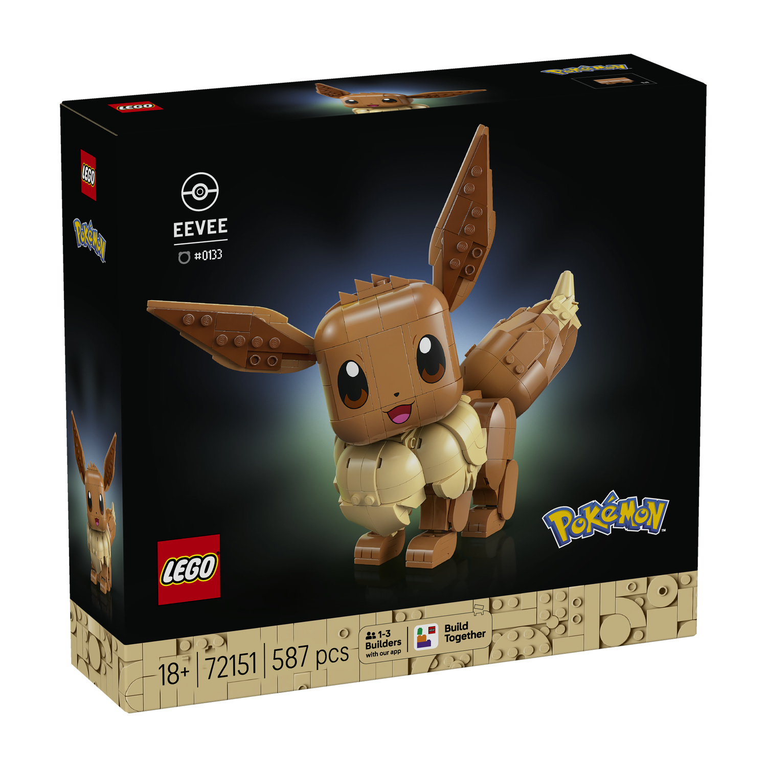 Scatola set LEGO Eevee con logo Pokémon e numero 0133.