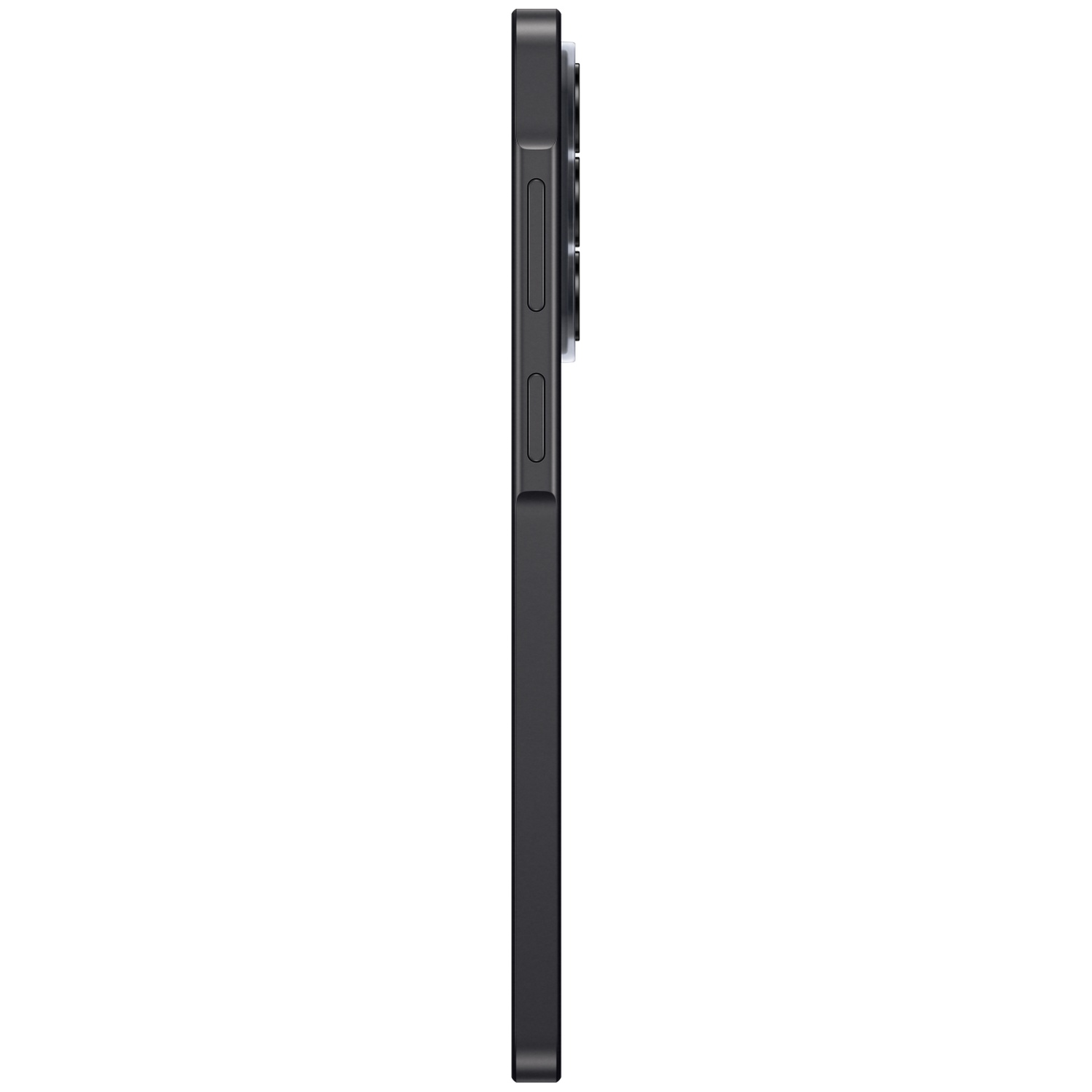Side view of a black smartphone with camera module and buttons.
