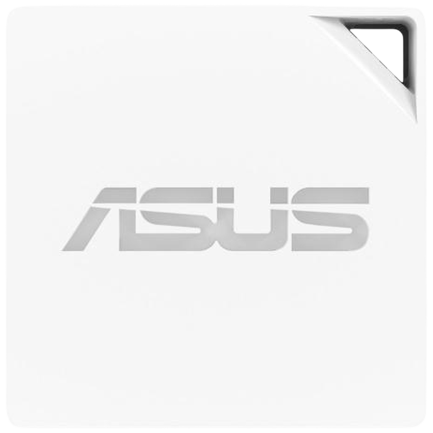 Un objet blanc avec le logo ASUS et un coin biseauté.