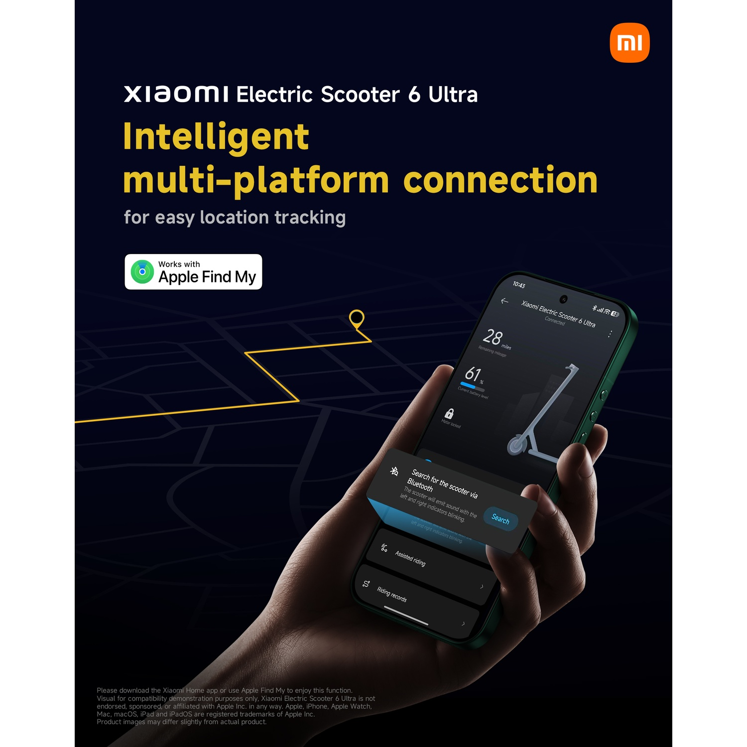 Xiaomi Electric Scooter 6 Ultra app on a phone, showing battery and mileage.