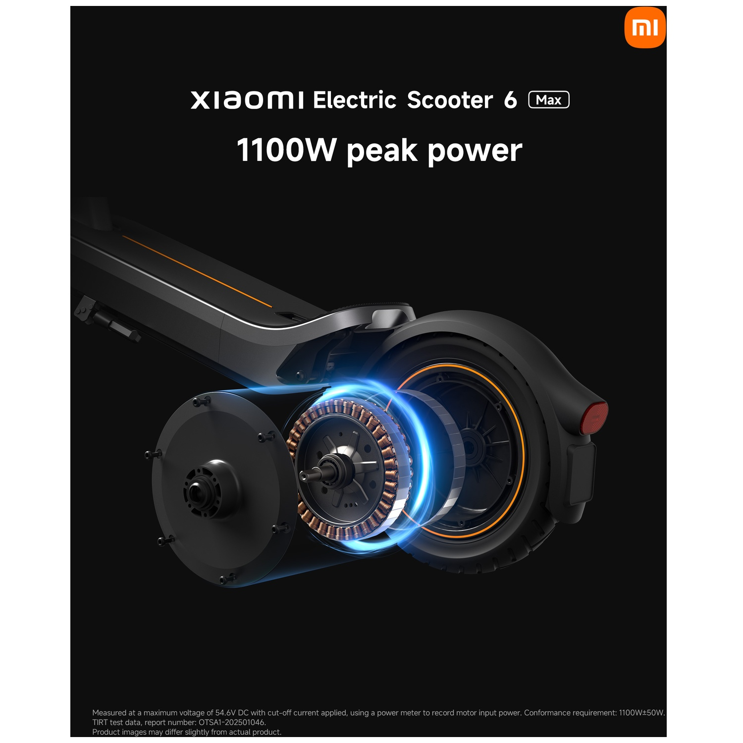 Xiaomi Electric Scooter 6 Max: Detailed view of the 1100W peak power motor.