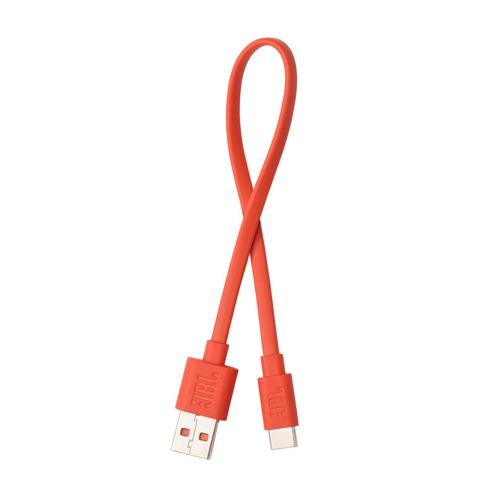 Zwei rote JBL-Kabel, ein USB-A und ein USB-C, liegen überkreuzt.