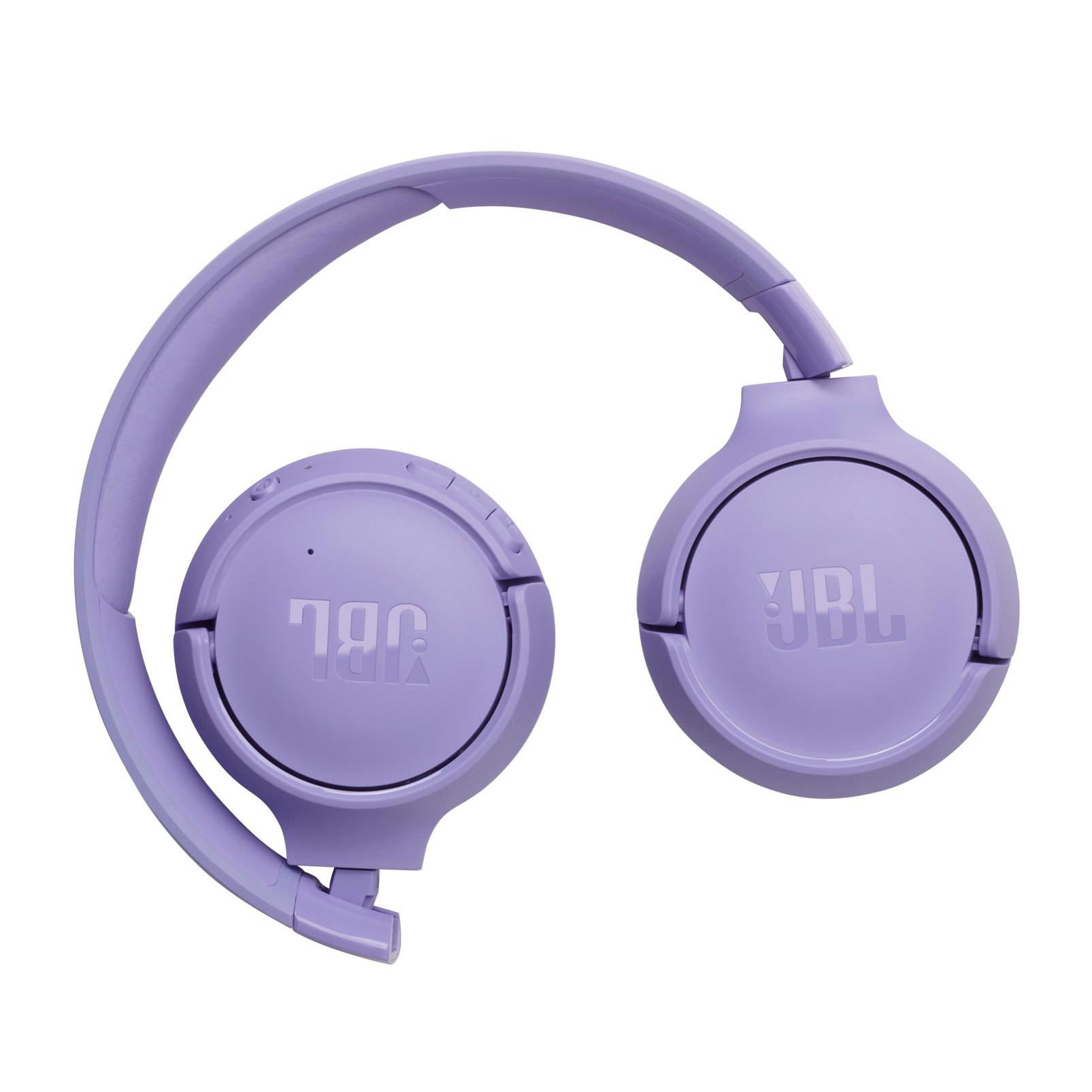 Lila JBL-Kopfhörer mit gepolstertem Kopfbügel und runden Ohrmuscheln.