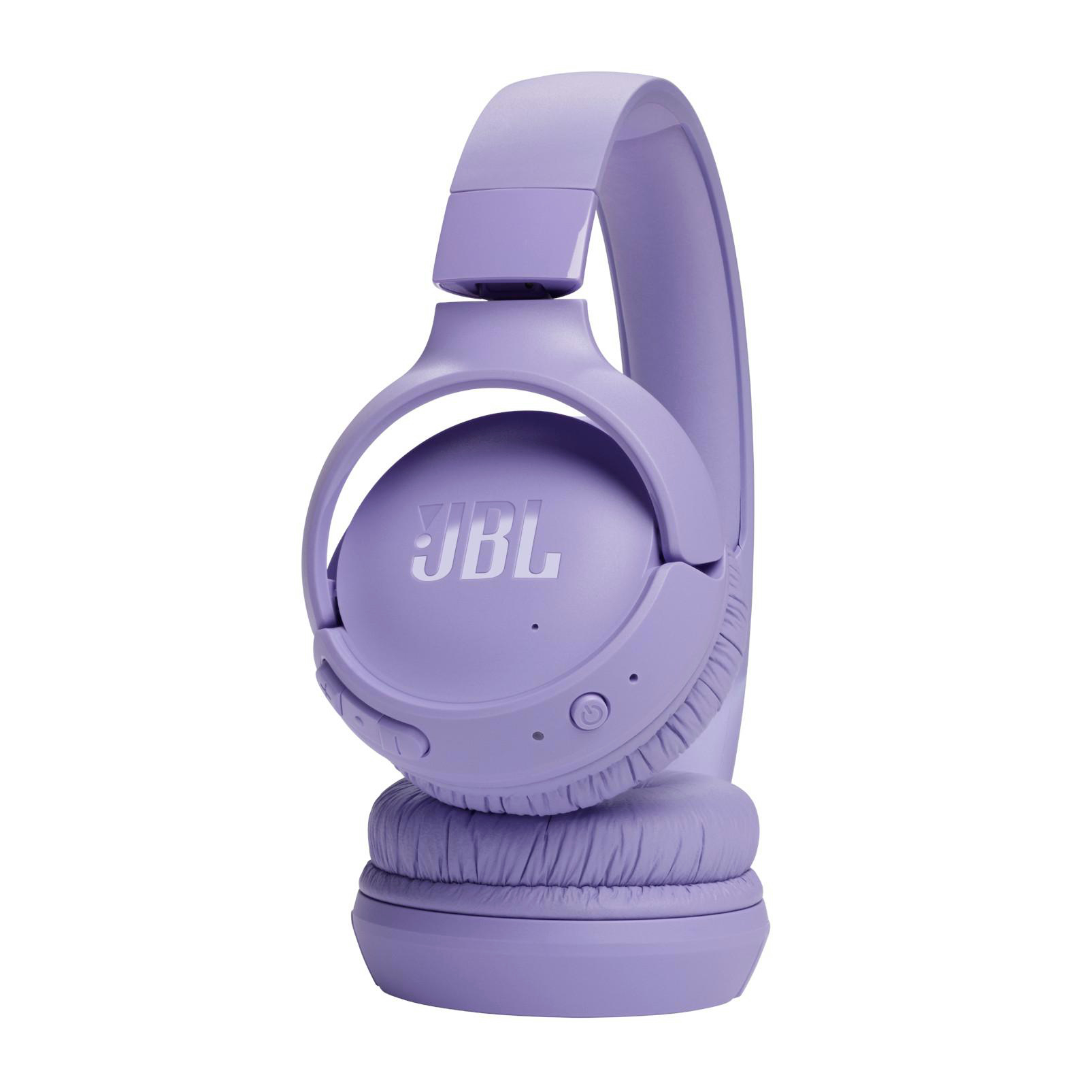 Lila JBL Kopfhörer mit gepolsterten Ohrmuscheln und verstellbarem Bügel.