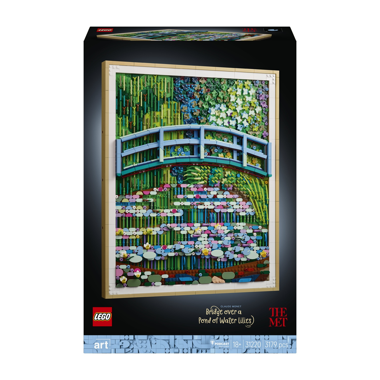 Set Lego del Ponte su uno stagno di ninfee di Monet, con ponte blu e ninfee.