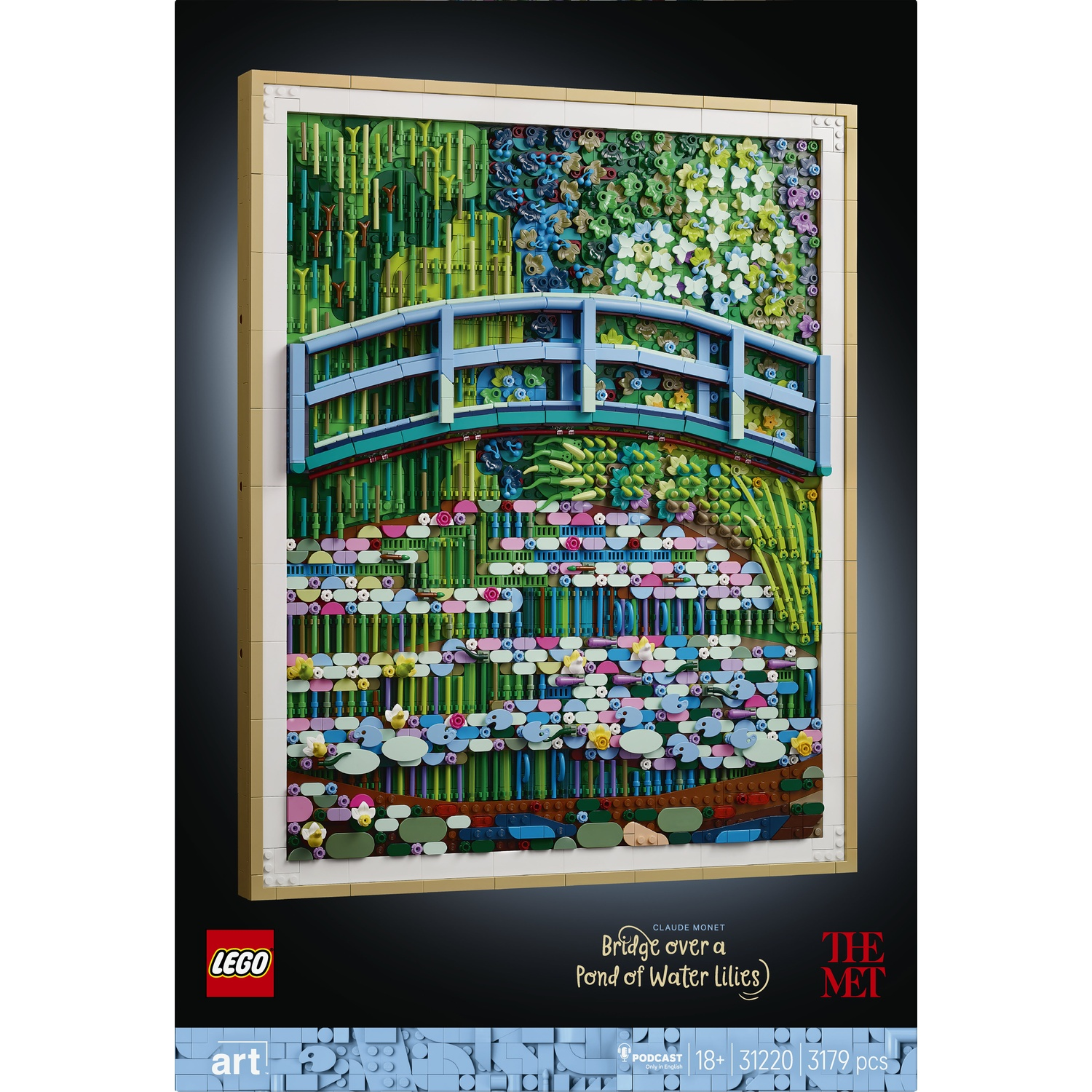 Arte Lego del Ponte su uno stagno di ninfee di Claude Monet.
