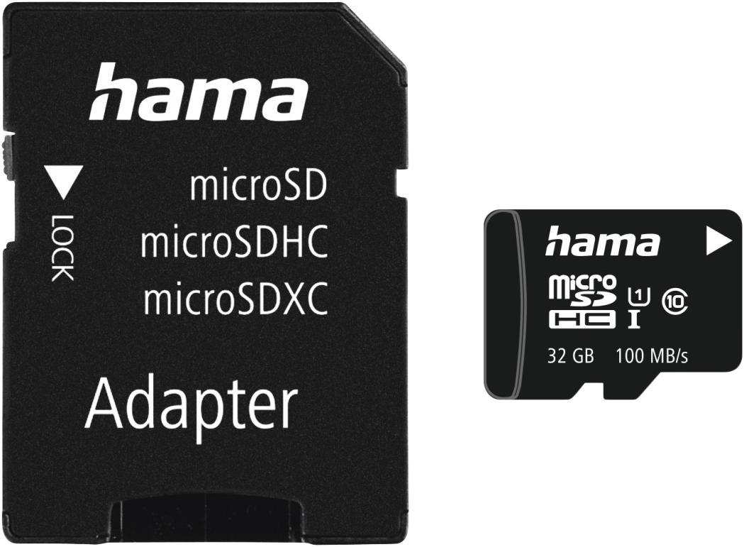 HAMA MicroSDHC memóriakártya, 32GB, 100MB/S, CL10, SD adapter (124139)