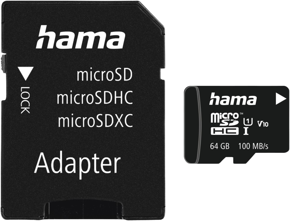 HAMA MicroSDXC memóriakártya, 64GB, 100MB/S, CL10, SD adapter (124140)