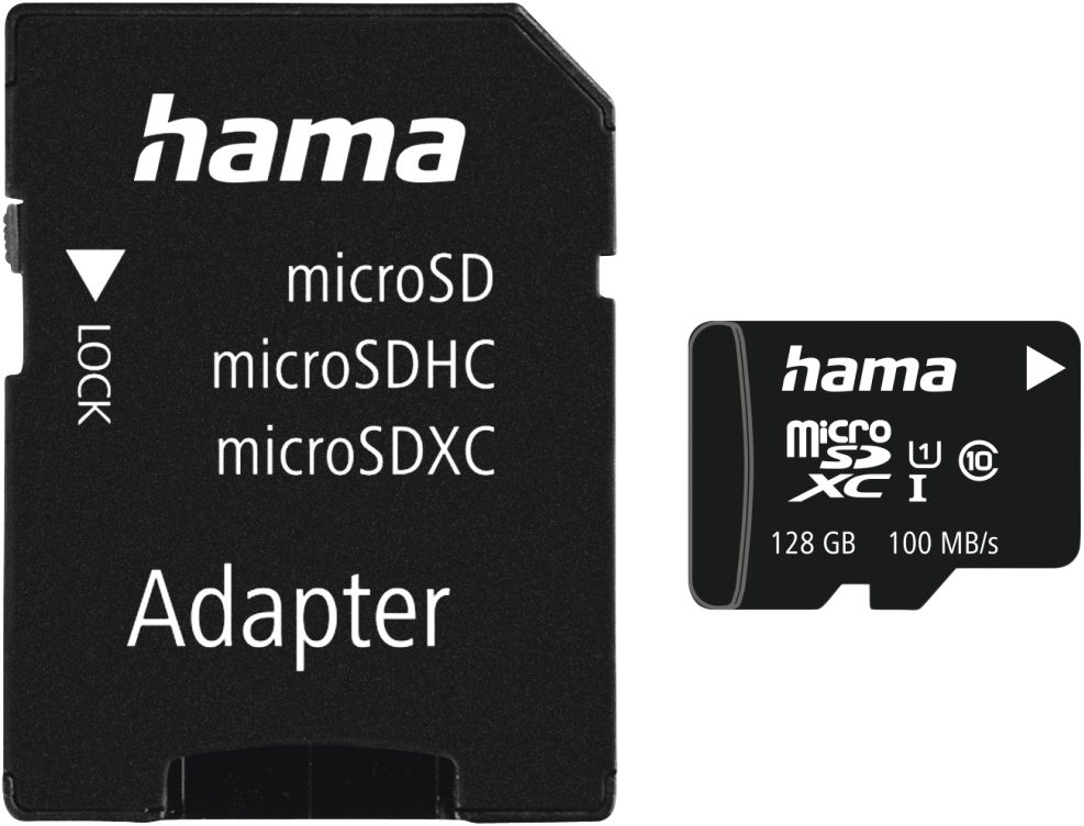 HAMA MicroSDXC memóriakártya, 128GB, 100MB/S, CL10, SD adapter (124158)