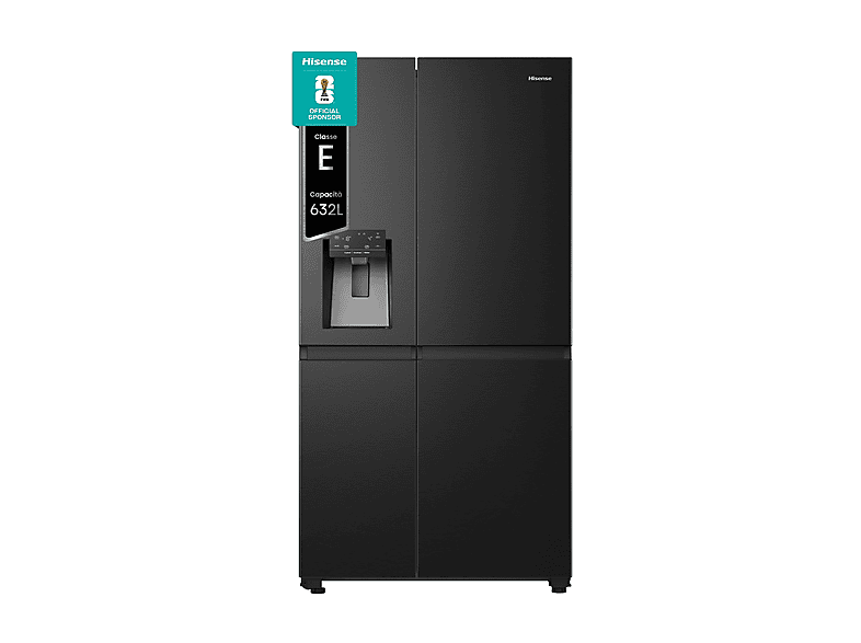 Frigorifero americano HISENSE RS818N4TFE, Sistema Multi Flow: Sì; raffreddamento frigorifero: No Frost; congelatore: Frost, Capacità netta totale 632 l, Rumorosità: 38 dB(A), Dispenser acqua, ghiaccio, Dimensioni: L 91 cm A 179 P 73 cm, Black Stainless Steel, Classe E