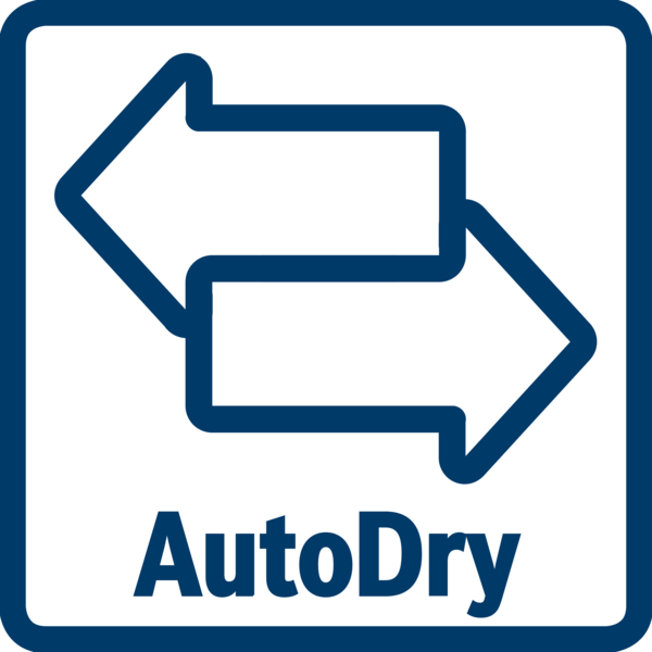 Bir sola, bir sağa bakan iki ok ve 'AutoDry' yazısı olan sembol.