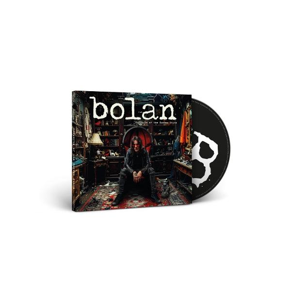 Bolan-CD-Cover mit Mann in Lederjacke, sitzend in einem opulenten Raum. CD daneben.