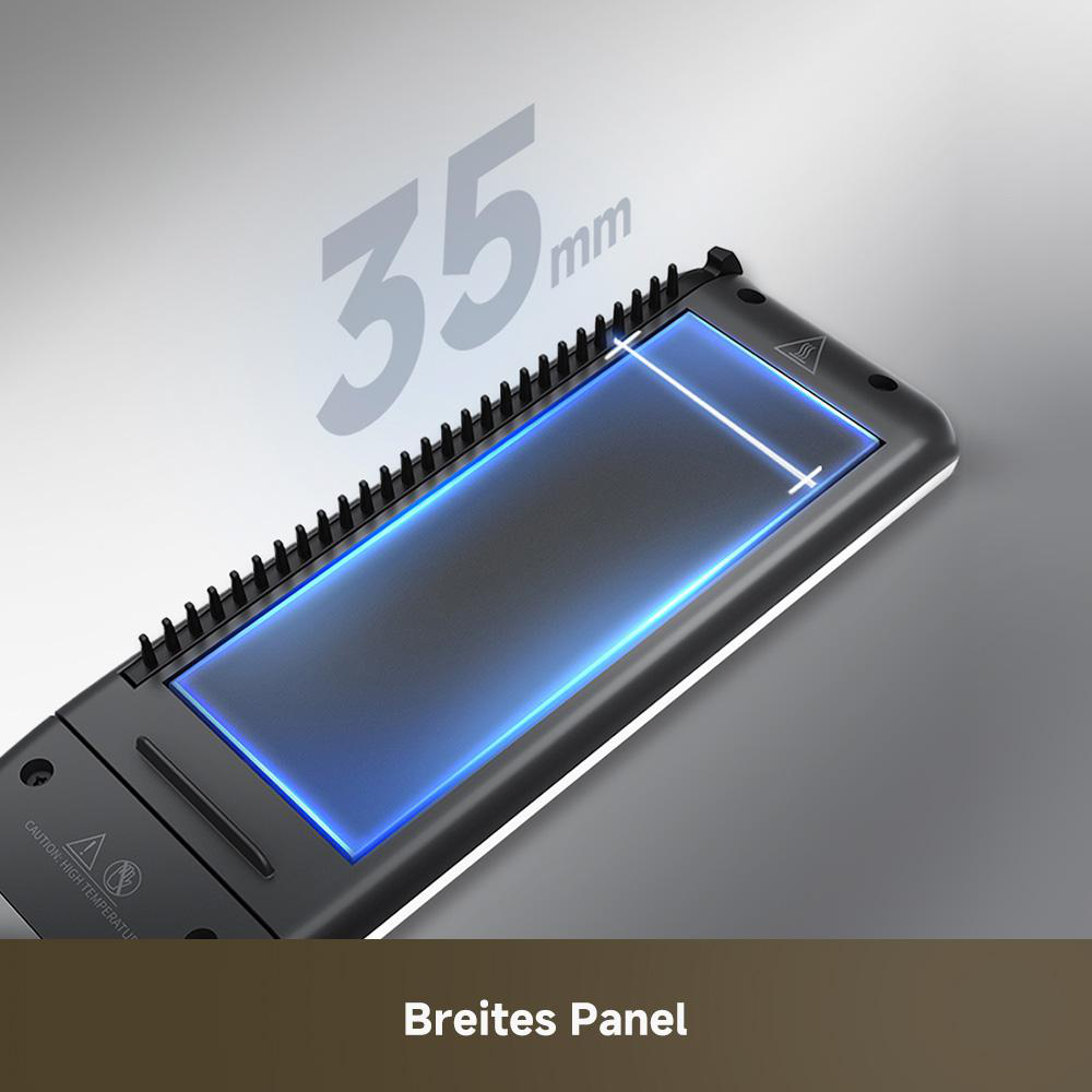 Ein breites, schwarzes Panel mit 35 mm Größe und blauer Beleuchtung.