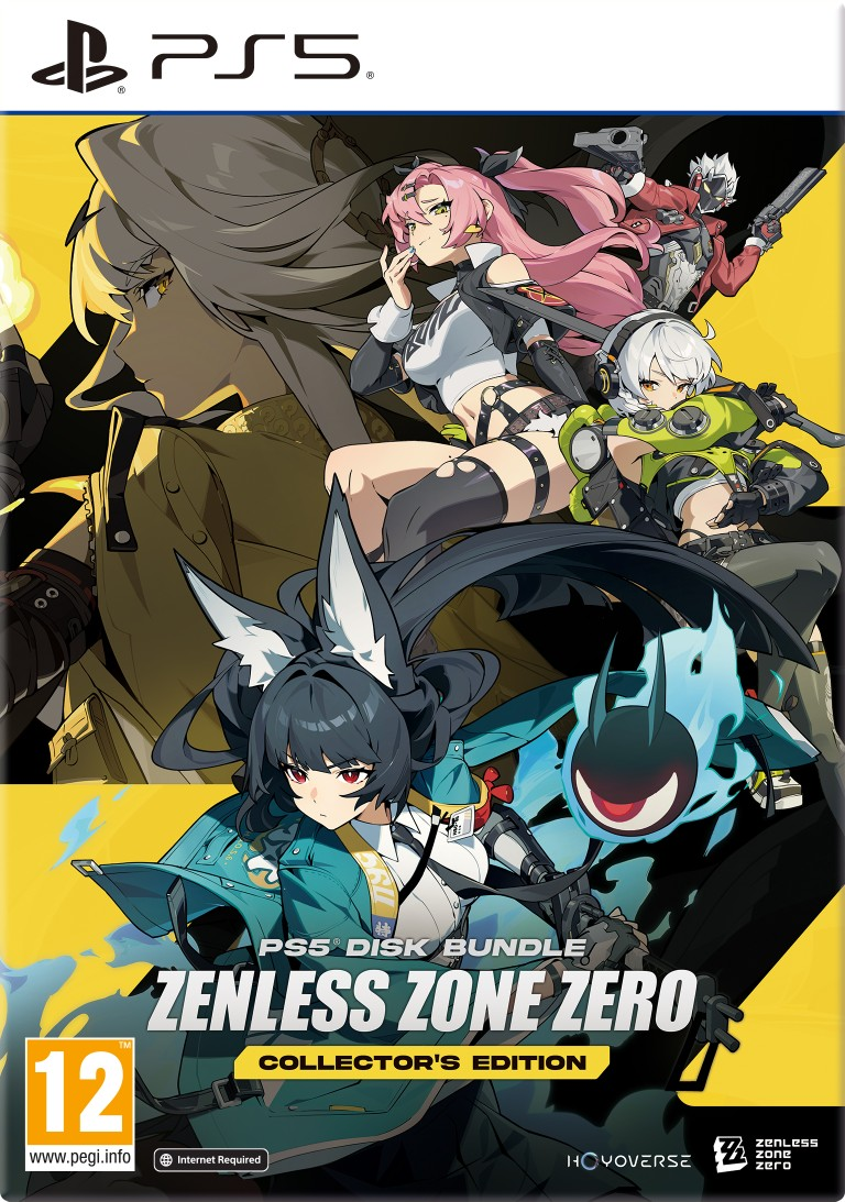 Okładka gry PS5 z postaciami anime, ogniem i tytułem "Zenless Zone Zero".
