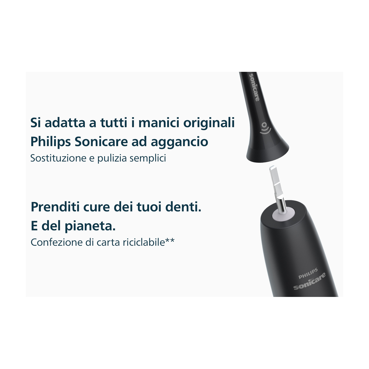 Testina Philips Sonicare si collega a un manico nero.