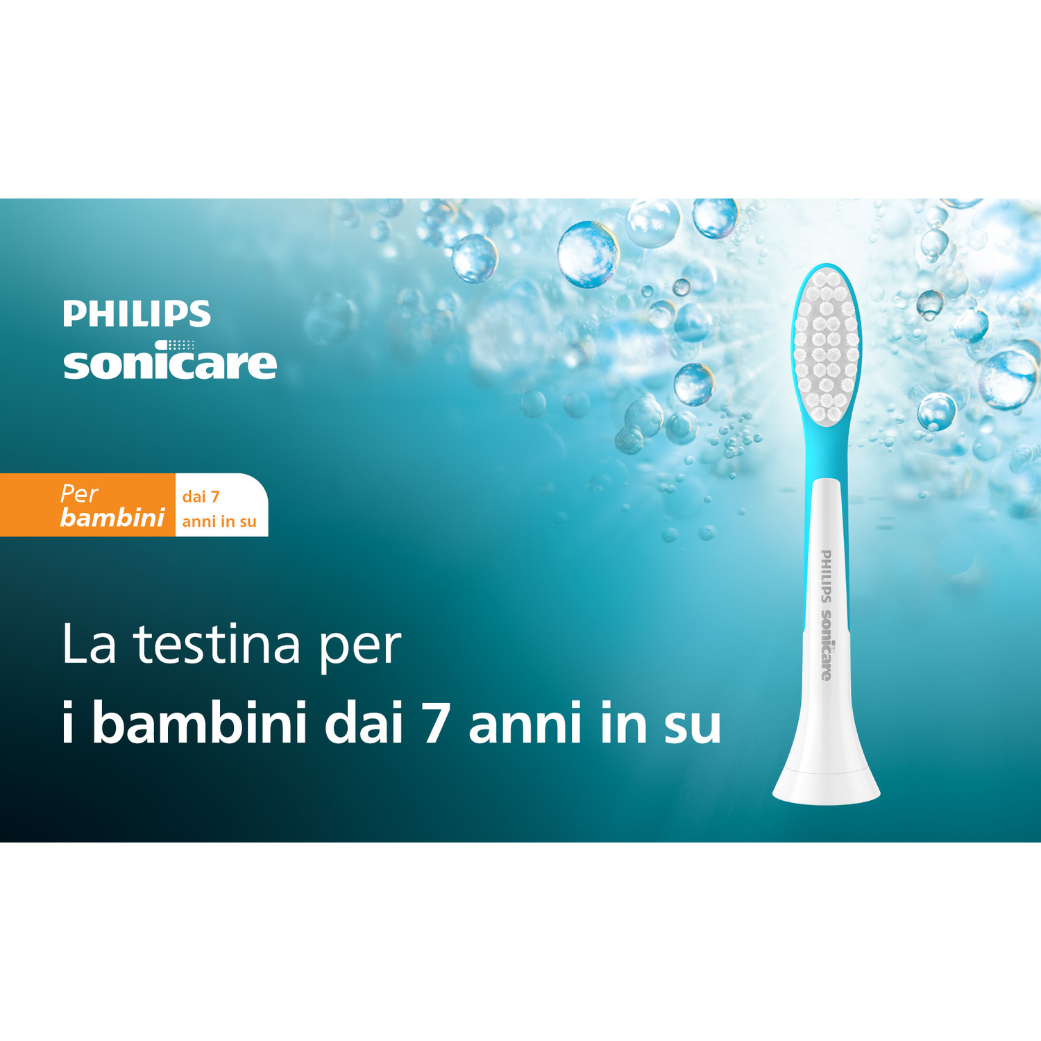 Testina Philips Sonicare per bambini dai 7 anni in su, con bolle.