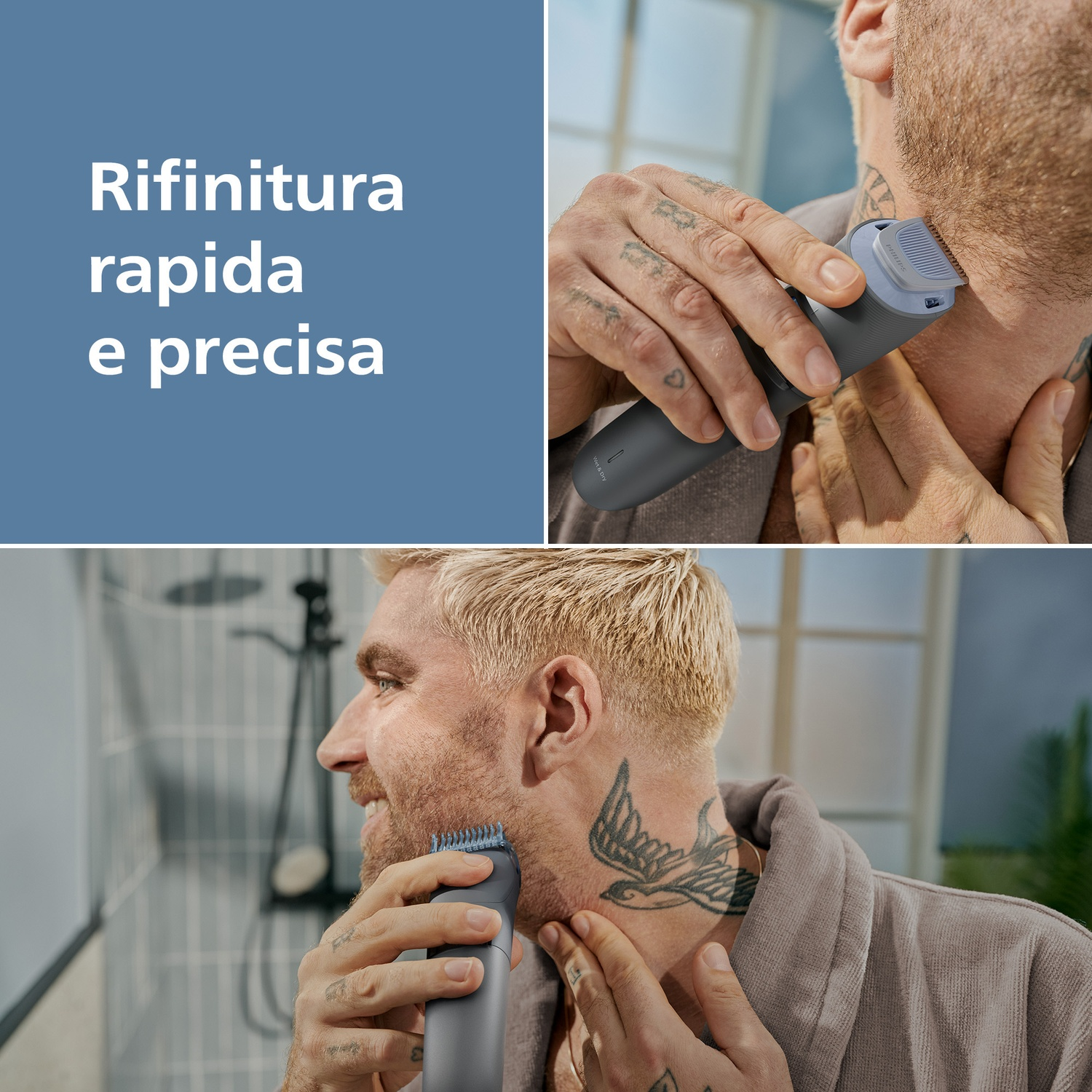 Uomo si rade il collo con rifinitore. Rifinitura rapida e precisa.