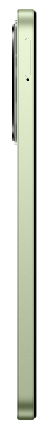 Widok z boku jasnociemnozielonego smartfona z czarną kropką i wycięciem.