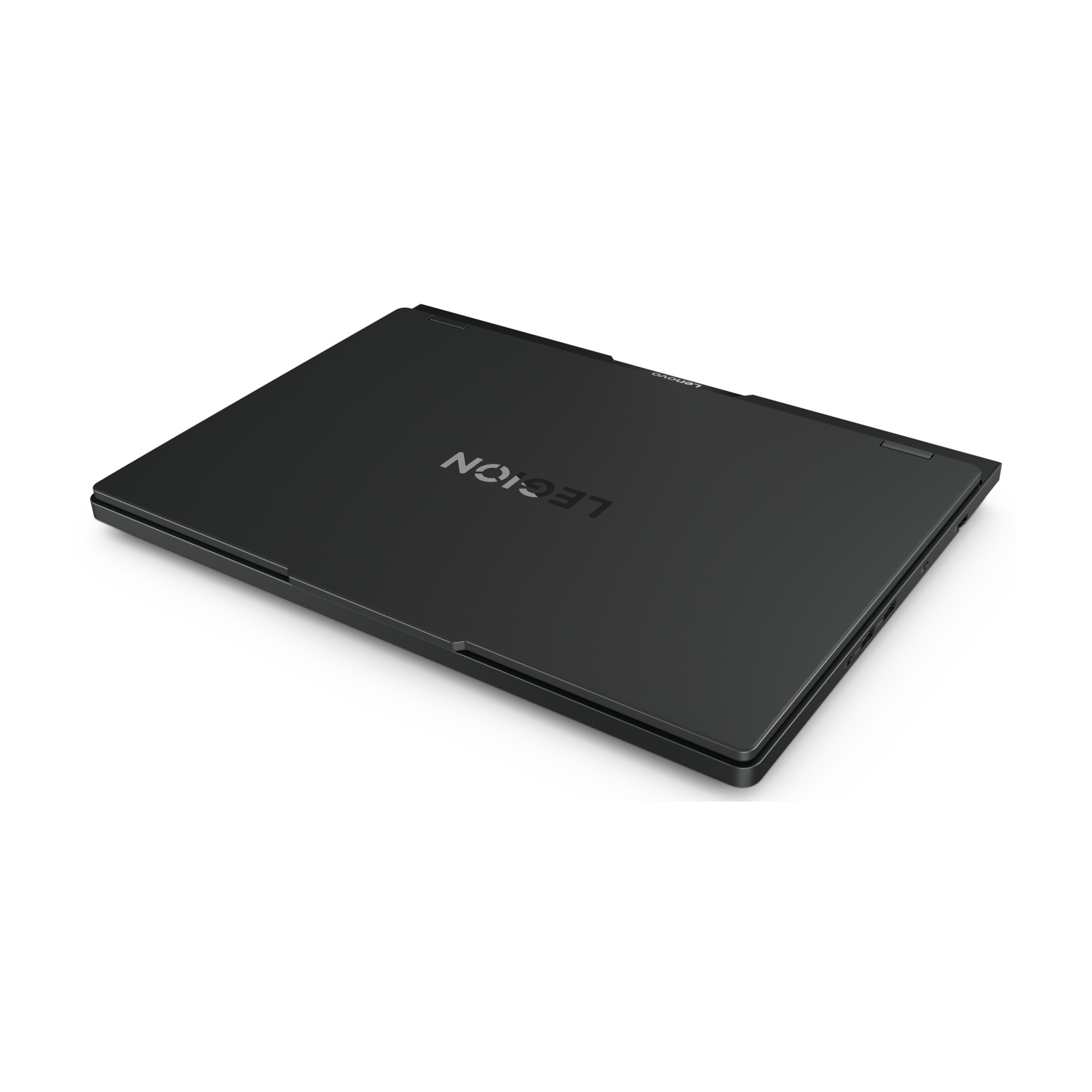 Un laptop nero chiuso con la scritta "LEGION" sul coperchio.