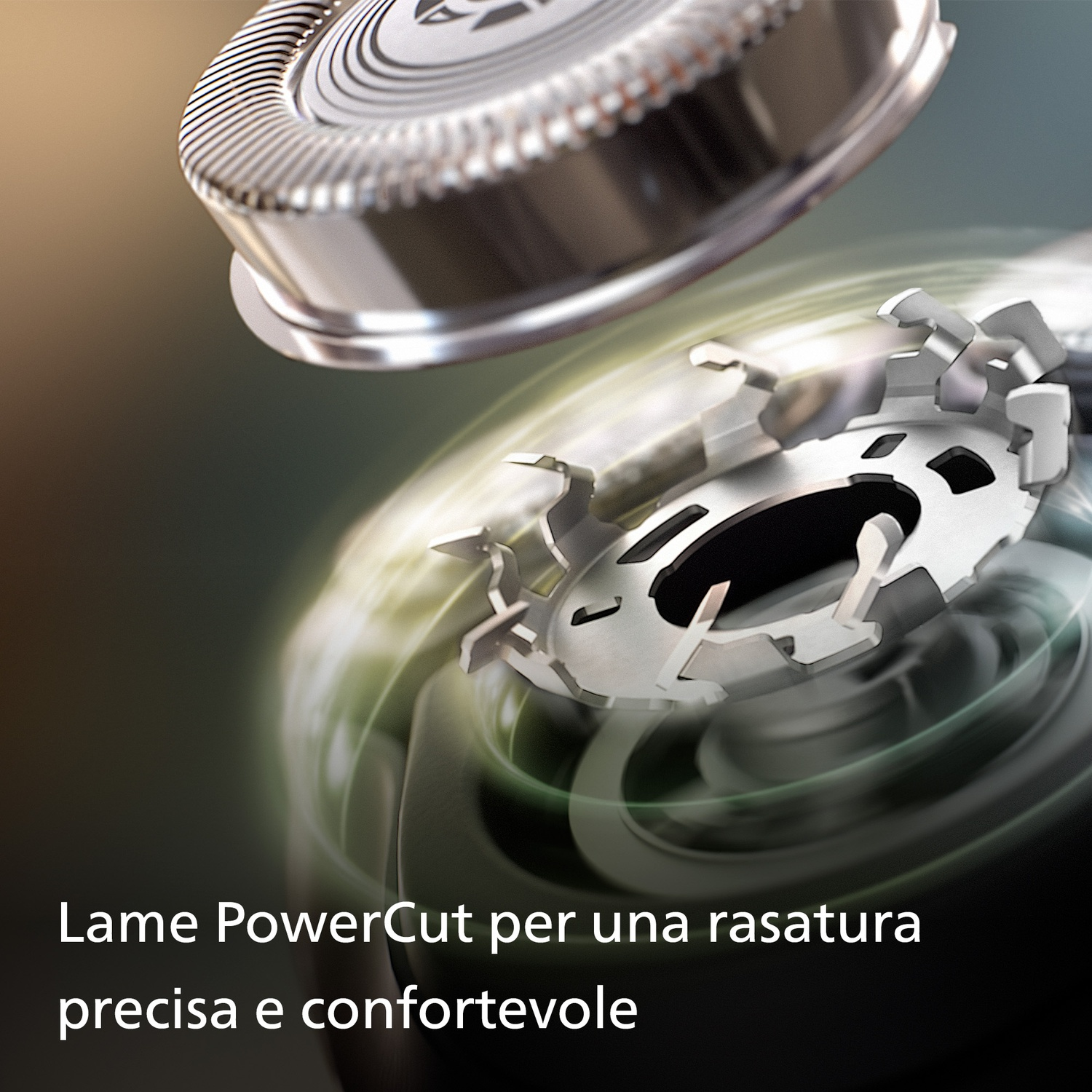 Primo piano di lame affilate per rasoio con linee verdi luminose.