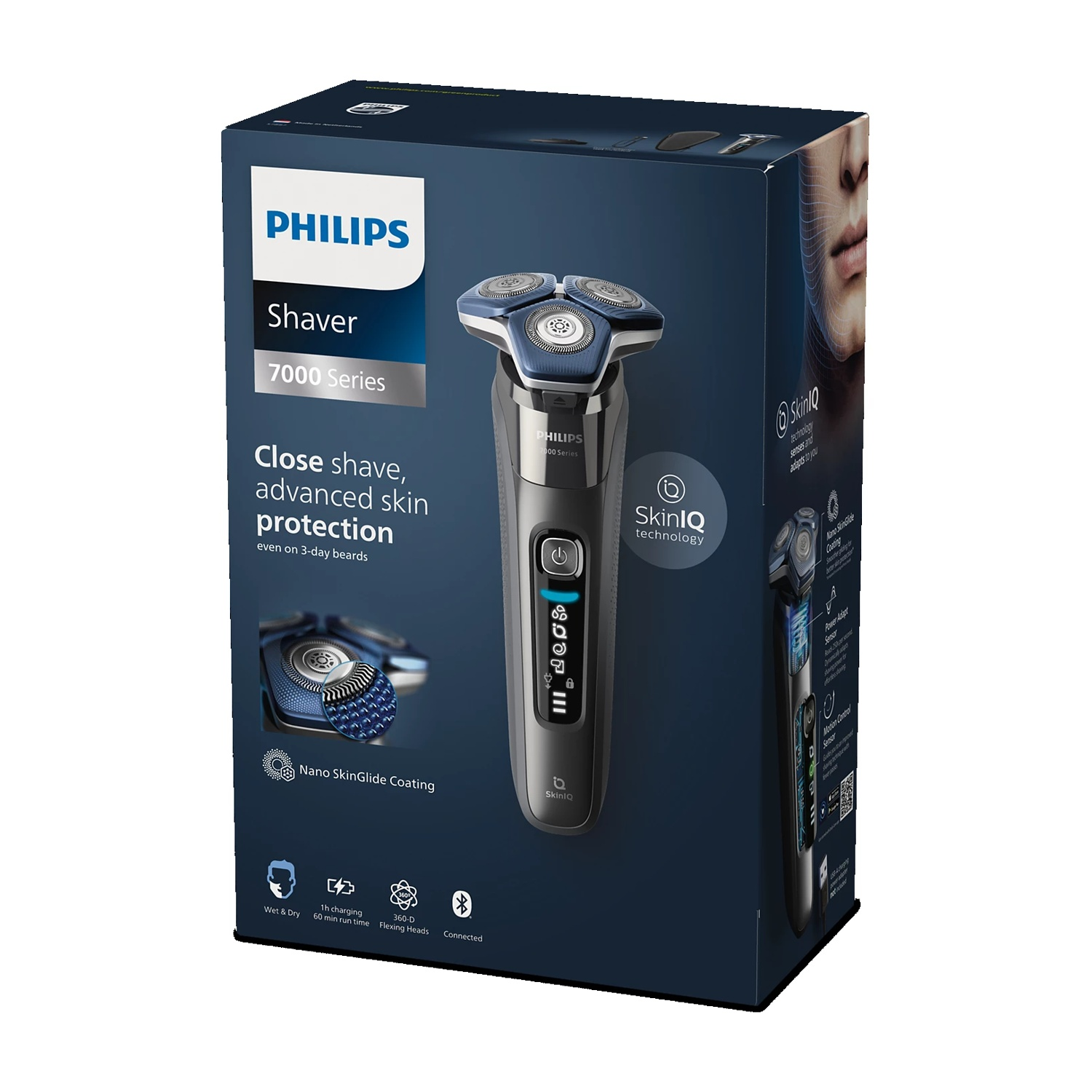 Scatola Philips Rasoio Serie 7000 con immagini e testo.