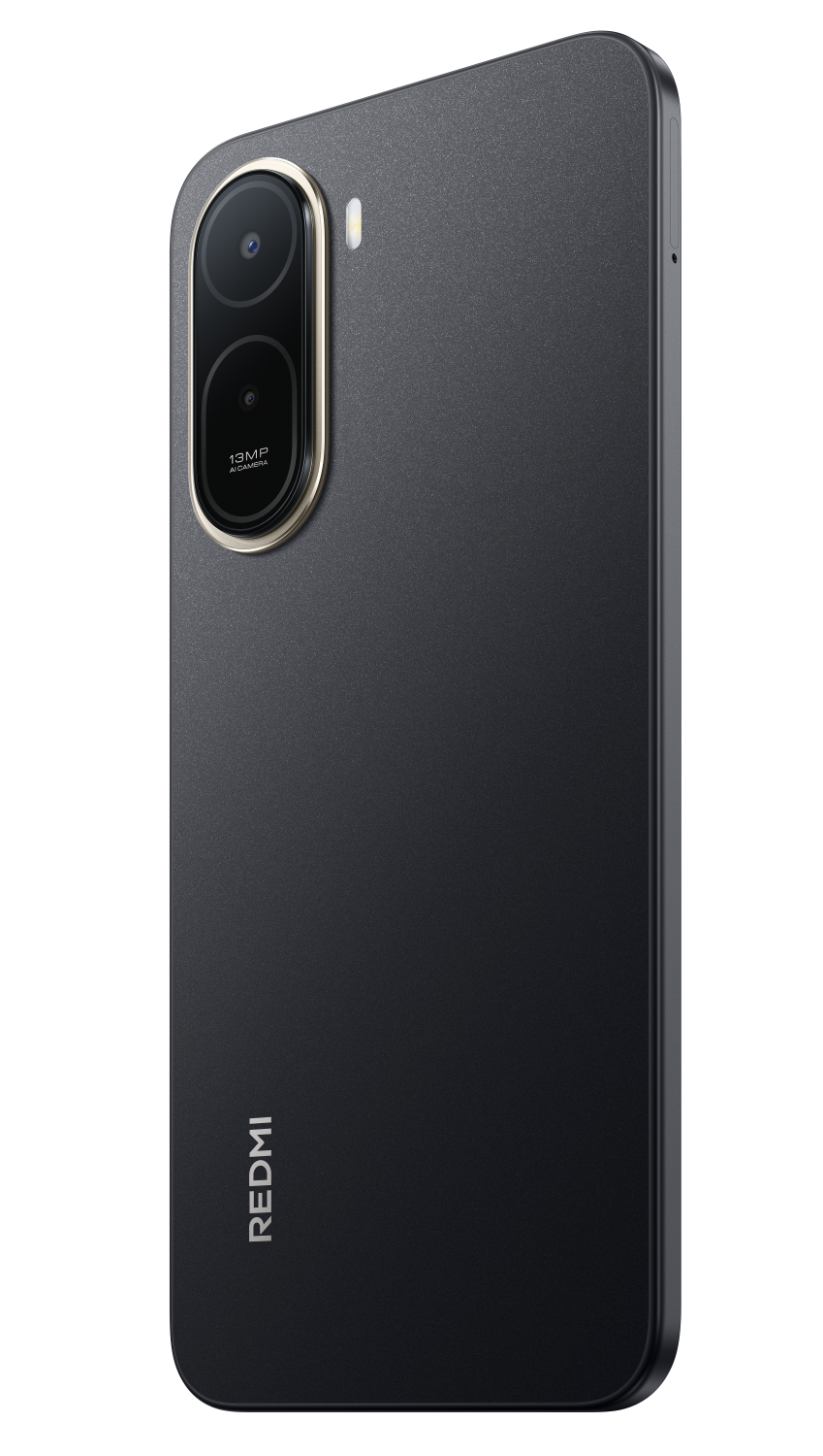 Tył czarnego smartfona z podwójnym aparatem i logo Redmi.