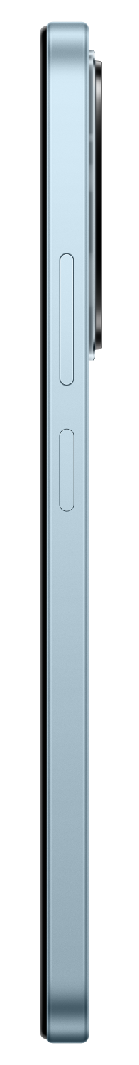 Widok z boku jasnoniebieskiego smartfona ze srebrnymi przyciskami i obiektywami aparatu.
