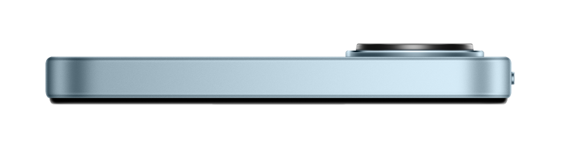 Widok z boku jasnoniebieskiego smartfona z czarnym modułem aparatu.