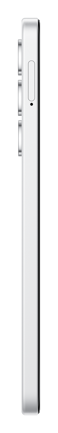 Widok z boku białego smartfona z trzema aparatami i jednym przyciskiem.