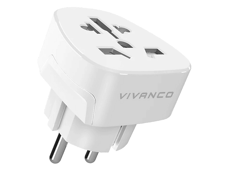 Adapter podróżny VIVANCO z gniazd US/UK/AU-CN/CH/IT do Schuko VVTRAVADEUUNIV Biały