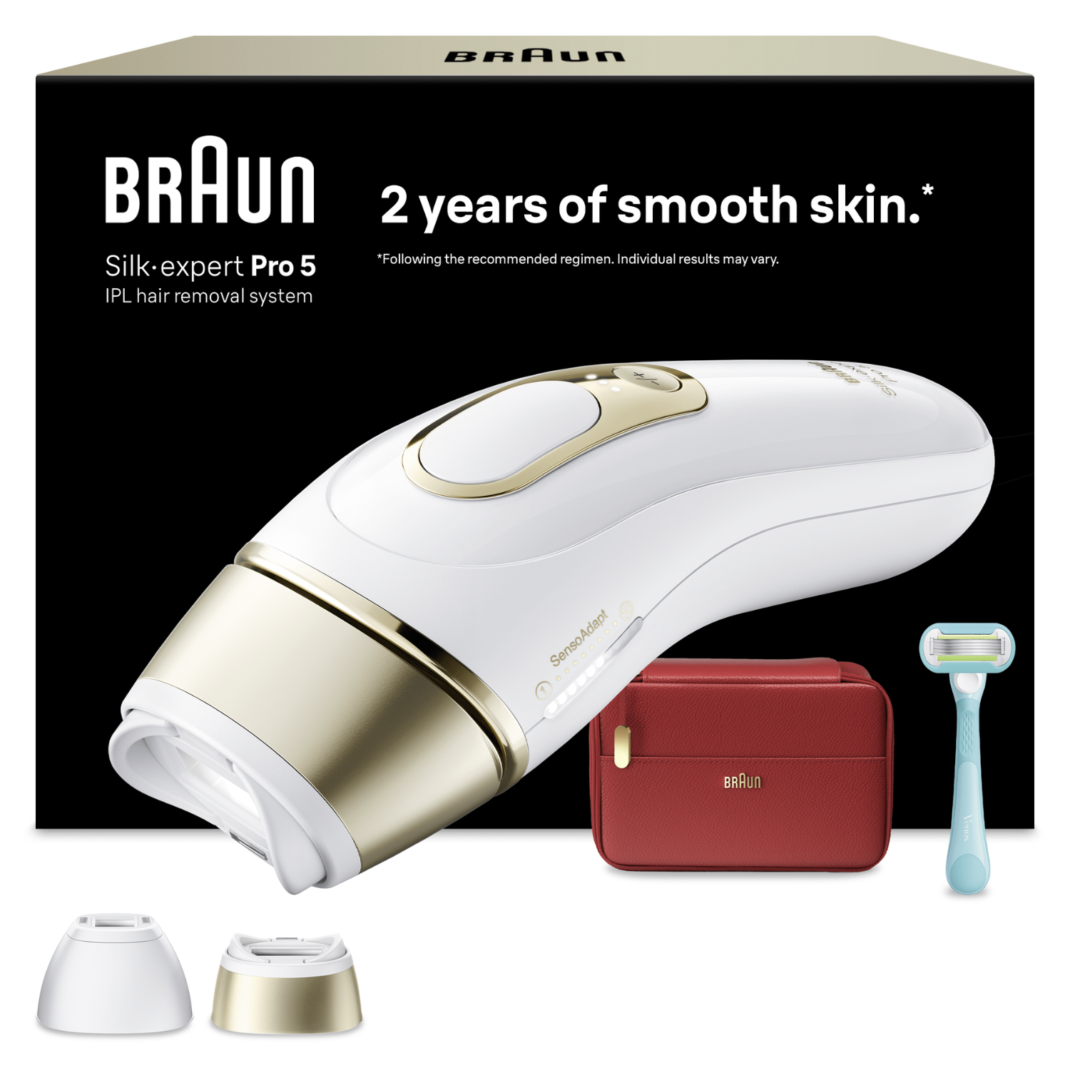 Dispositivo Braun IPL depilador con accesorios: maquinilla, neceser, adaptadores.